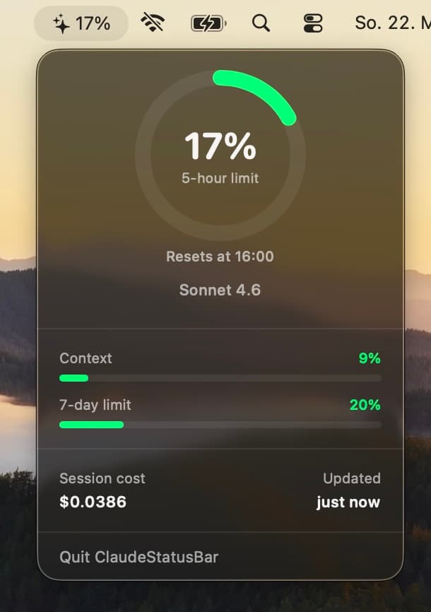 ClaudeStatusBar preview